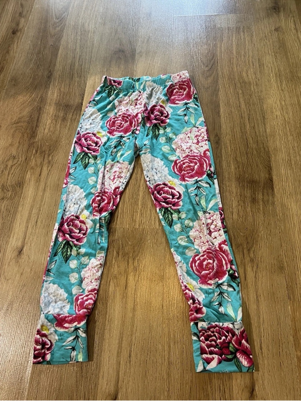 Posh Peanut Teal Floral Pajama Set with Pink Rose Print - Picture 6 of 7